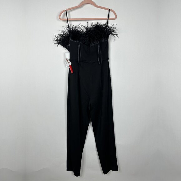 NWT Mac Duggal Strapless Feathered Crepe Jumpsuit Black 2 #A0561 - Picture 5 of 7